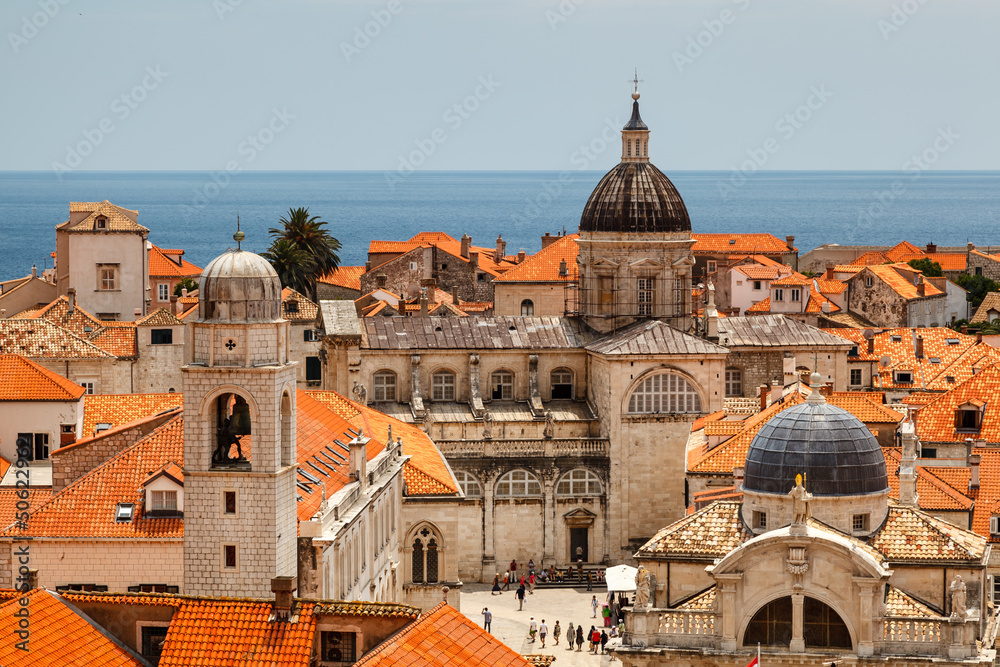 Fototapeta premium Aerial View on the Old City of Dubrovnik from the City Walls, Cr