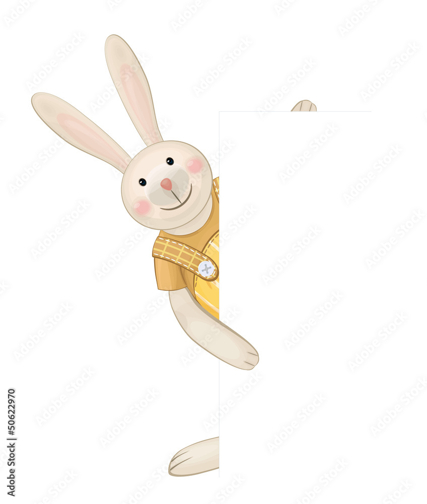 Obraz premium Vector of cute rabbit hiding by blank.
