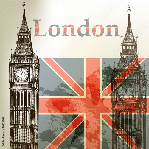 Art vector  conceptual background with London Big Ben and Englis