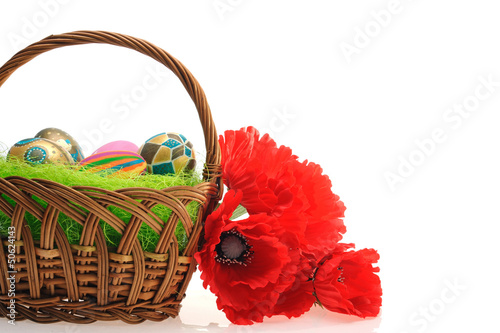 Colorful easter eggs in the basket