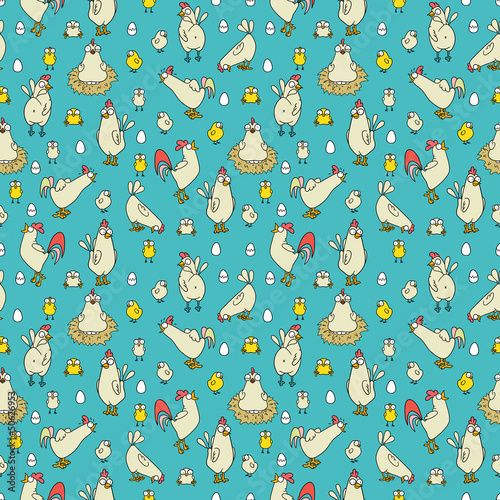 Easter seamless pattern with hen and nest