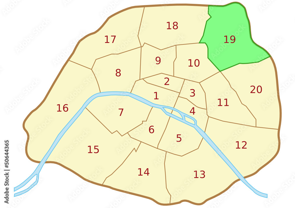 Obraz premium Plan du 19ème arrondissement de Paris