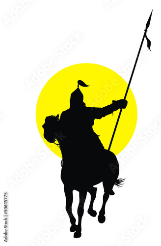 Medieval oriental warrior on horseback   vector silhouette