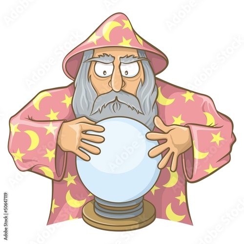 Wizard in pink cape with magic ball