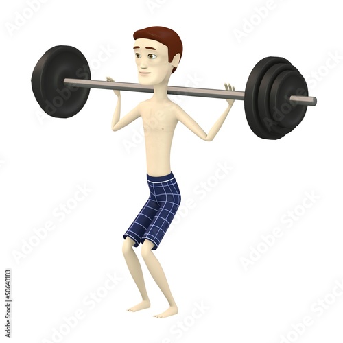 3d render of cartoon character with barbell