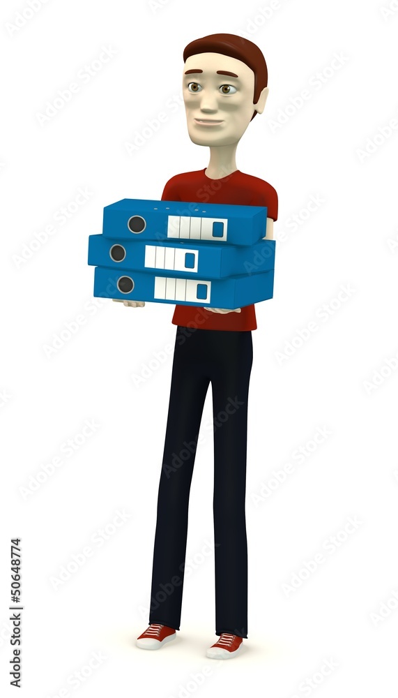 3d render of cartoon character with office files 3d render of cartoon character with office files