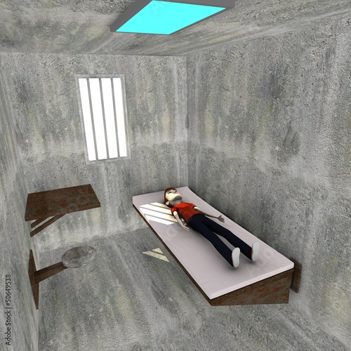 3d render of cartoon characer in prison photo