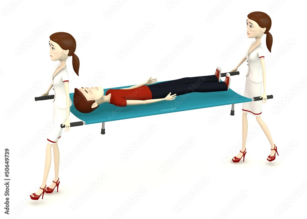 3d render of cartoon character on stretcher