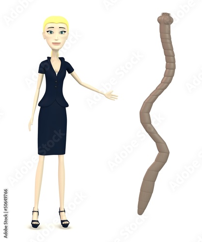 3d render of cartoon character with tapeworm photo