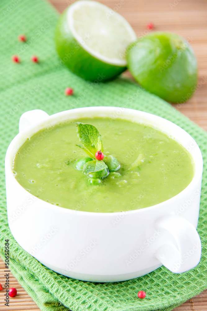 Velvety cream soup from a gentle green peas Velvety cream soup from a gentle green peas