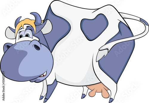 Happy blue cow. Cartoon