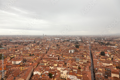 City of Bologna birds view. Rooftops. Italy. Europe.