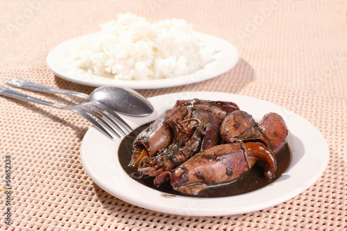 squid stew in soy sauce with rice photo