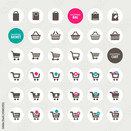 Set of shopping cart, basket and bag icons