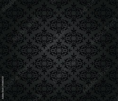 Seamless black floral damask wallpaper pattern