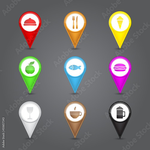 Free Download App icons glass set. Glossy round 3D map pin with food sign. - GFXLoad