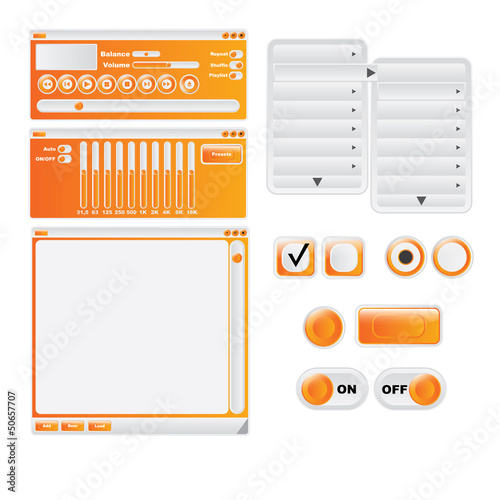 Vector orange media player design / user interface elements
