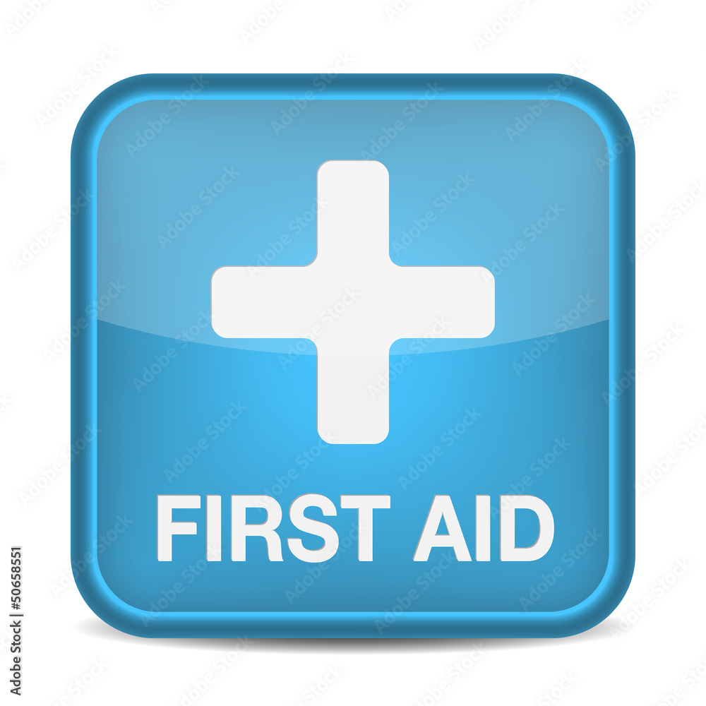 Obraz premium First aid medical button sign isolated on white.