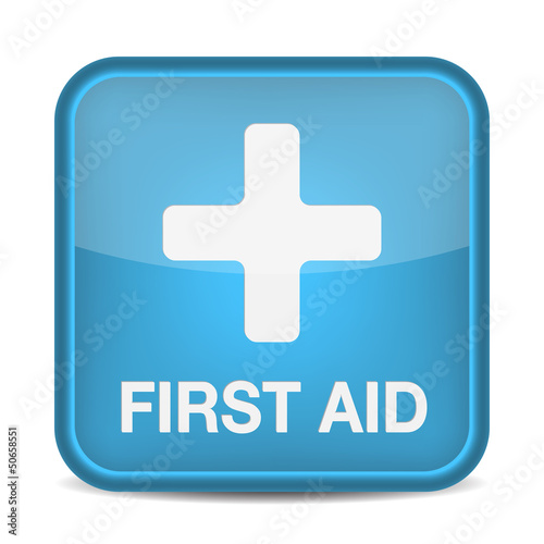 First aid medical button sign isolated on white.