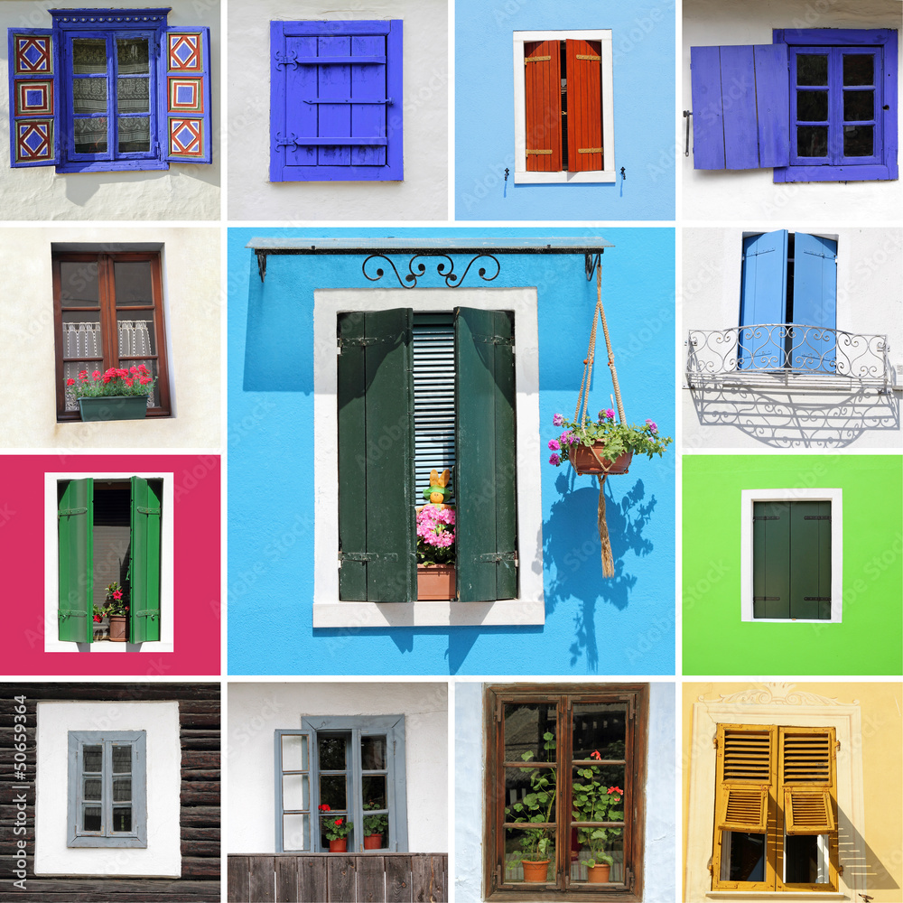 Fototapeta premium colorful country windows collage