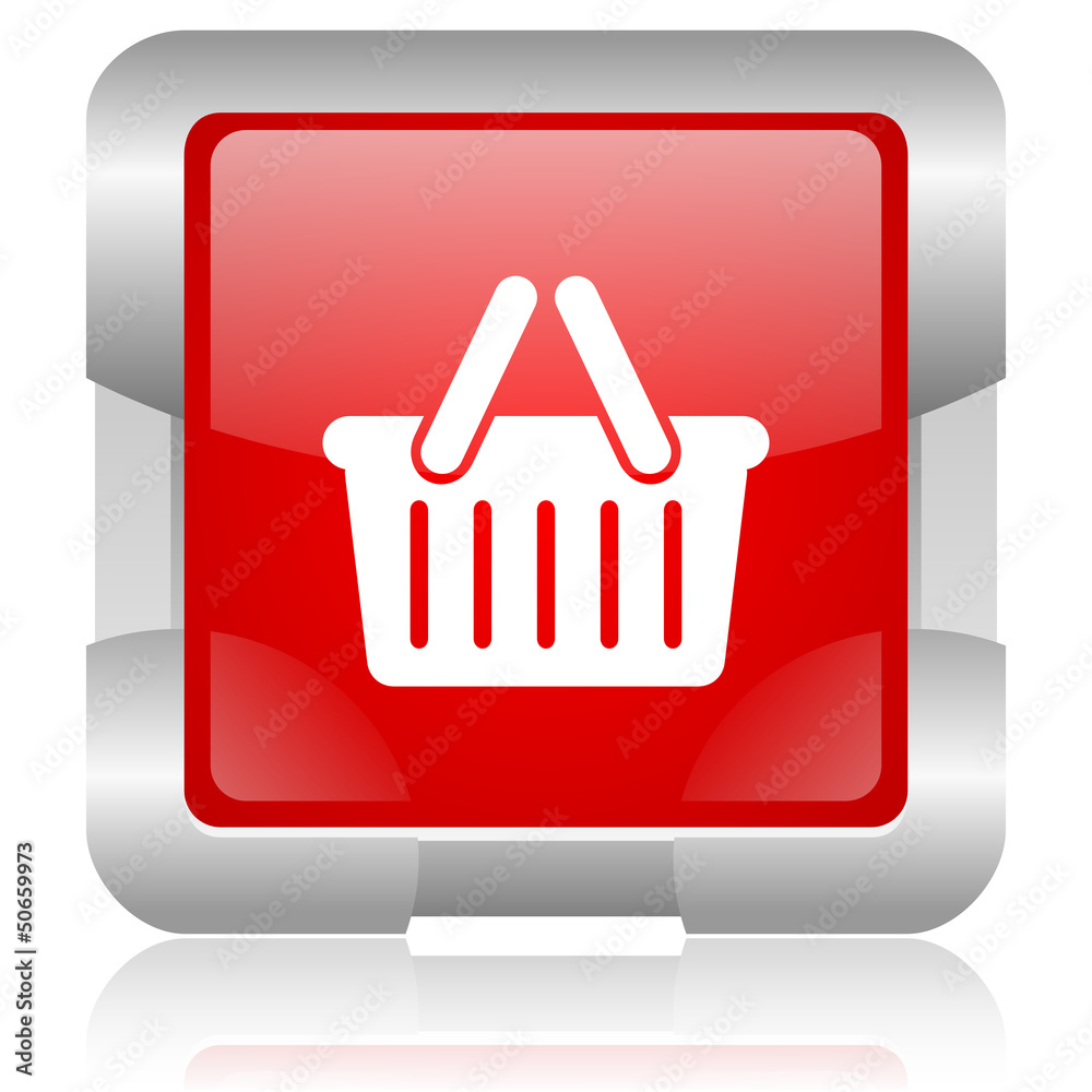 shopping cart red square web glossy icon