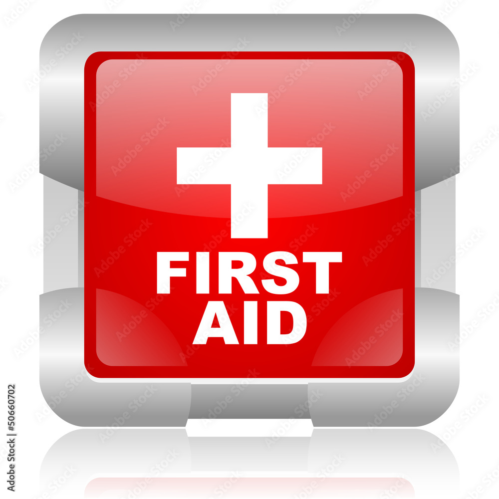first aid red square web glossy icon first aid red square web glossy icon