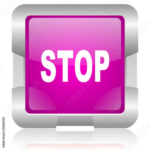 stop pink square web glossy icon