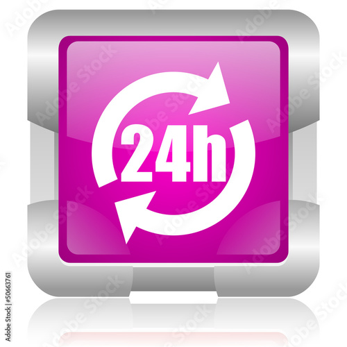 24h pink square web glossy icon