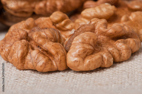 walnuts on a background of old fabric