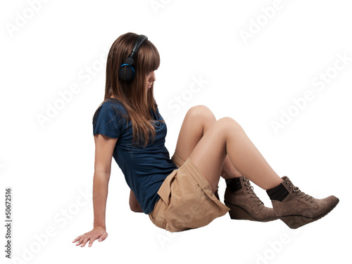 pretty woman with black headset - isolated