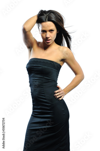 Portrait of a beautiful adult sensuality woman in black dress po © paultarasenko