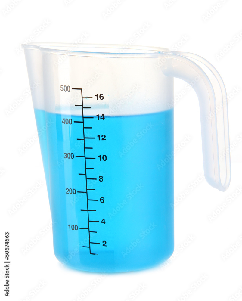 Measuring cup with blue liquid isolated on white Measuring cup with blue liquid isolated on white