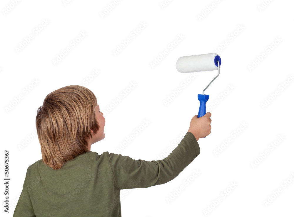 Adorable child with a paint roller Adorable child with a paint roller
