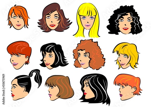 Set of 12 faces of women