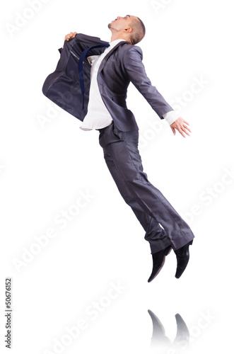 Dancing businessman isolated on white