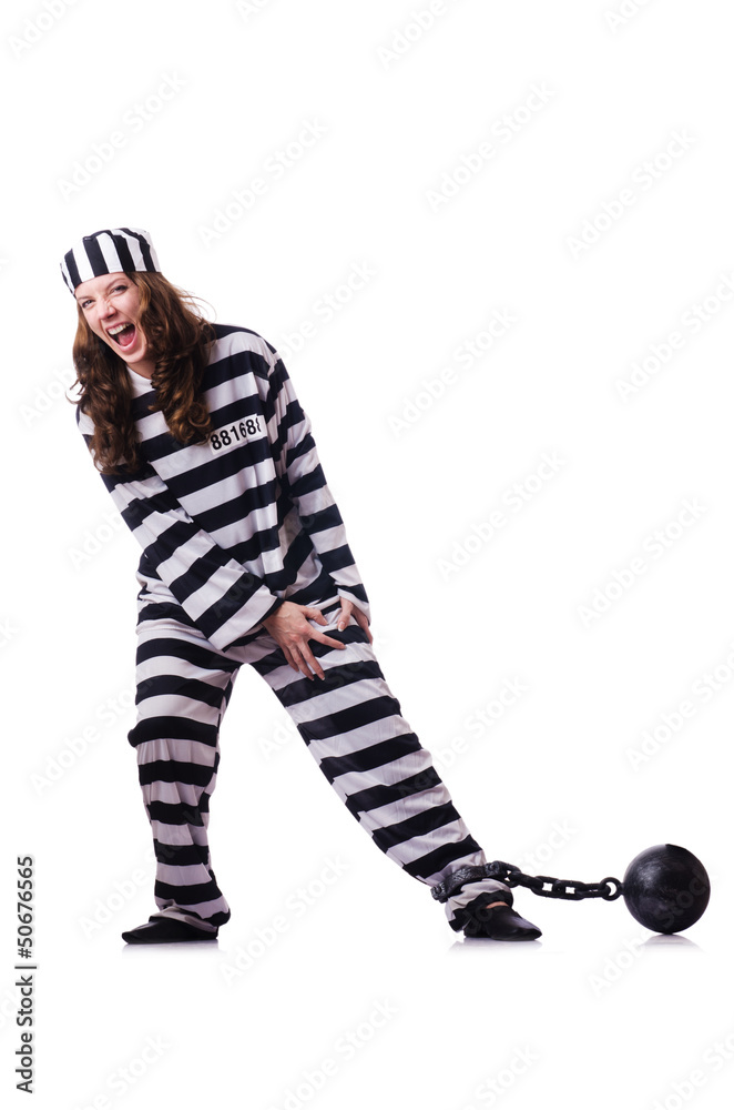 Prisoner in striped uniform on white Prisoner in striped uniform on white