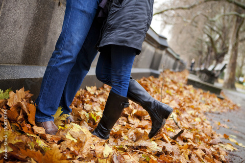 Legs and leaves on the ground