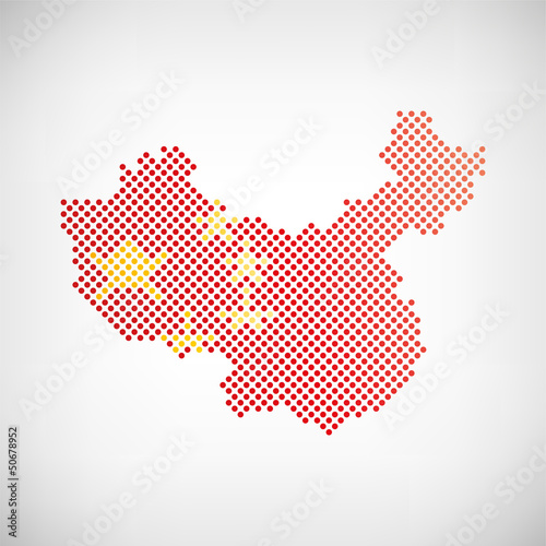 China Karte punktiert mit Nationalflagge