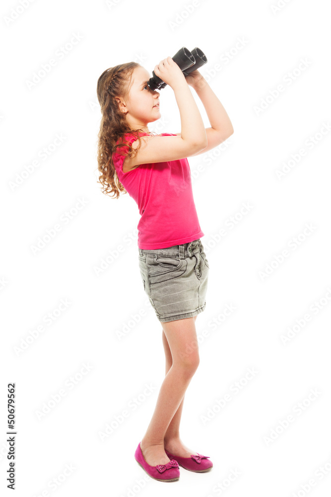 Girl searching for something with binoculars