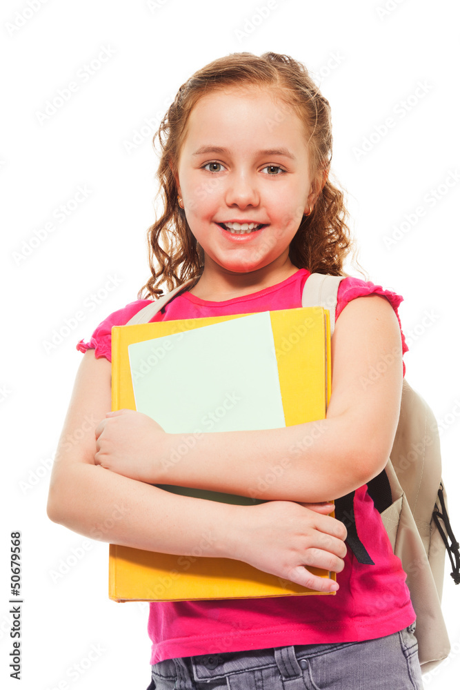 Happy smiling girl with pile of books Happy smiling girl with pile of books