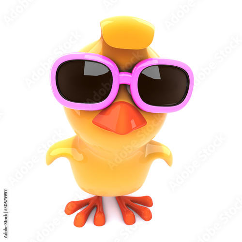 Easter chick in pink shades zoomed up close