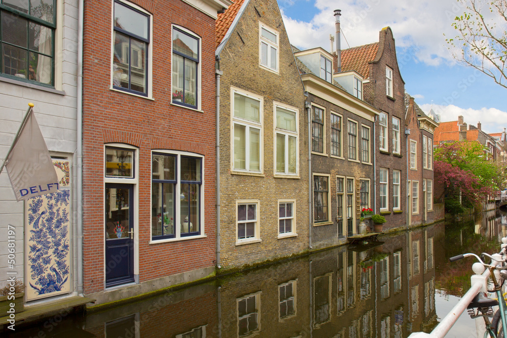 street with canal of Delft, Holland