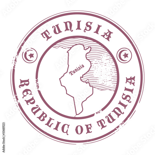 Grunge rubber stamp with the name and map of Tunisia, vector