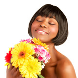 Black girl enjoy flowers