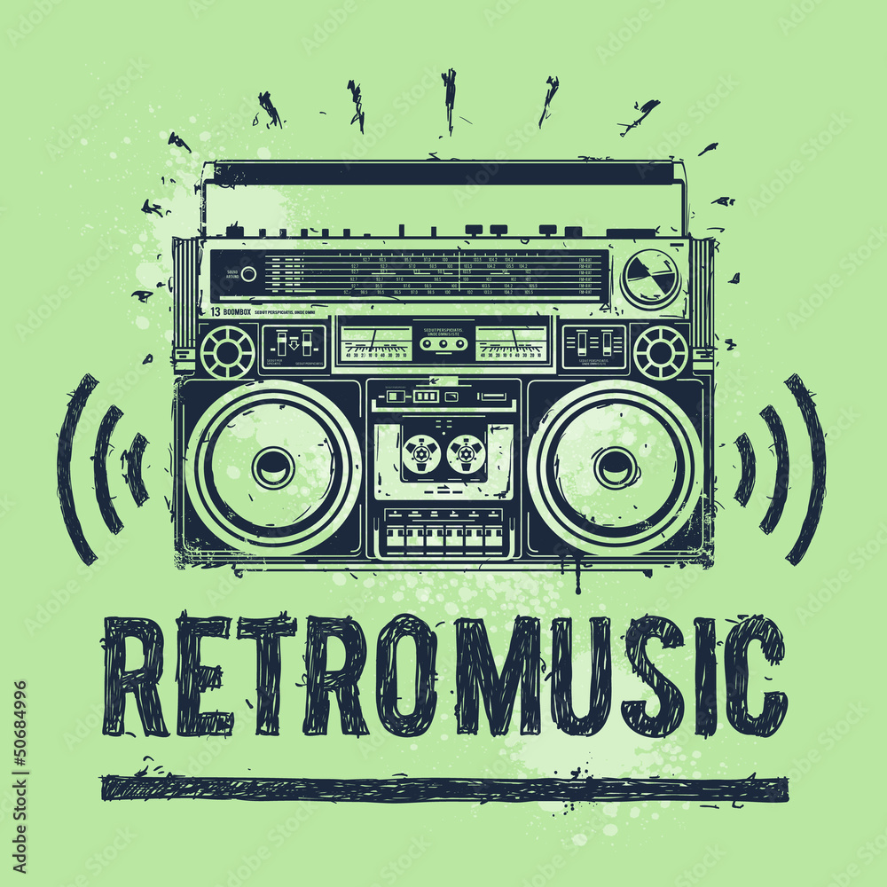 Fototapeta premium Old-school tape recorders in hand-drawn style