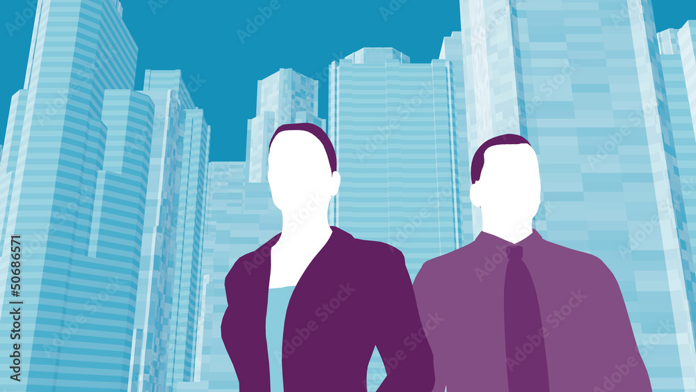 Junge Kaufleute / Wolkenkratzer Hintergrund - Illustration Junge Kaufleute / Wolkenkratzer Hintergrund - Illustration