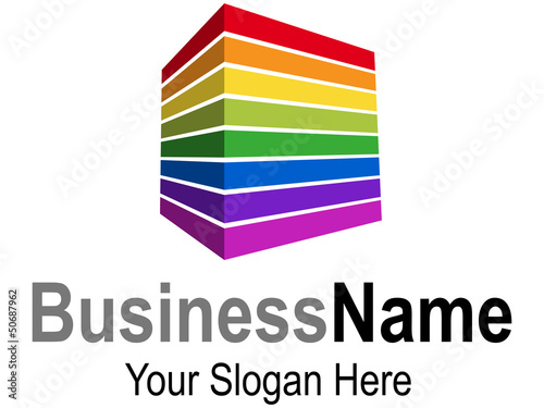 Logodesign: Quader mit Streifen in Regenbogenfarben