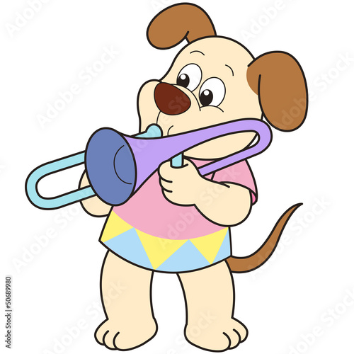 Cartoon Dog Playing a Trombone