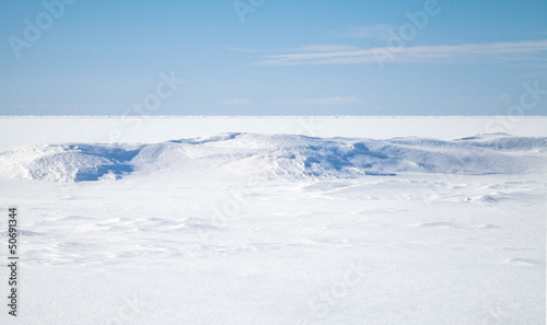 Empty winter background landscape. Blue sky, snow