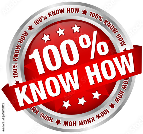 Button Banner "100 % Know How" rot/silber